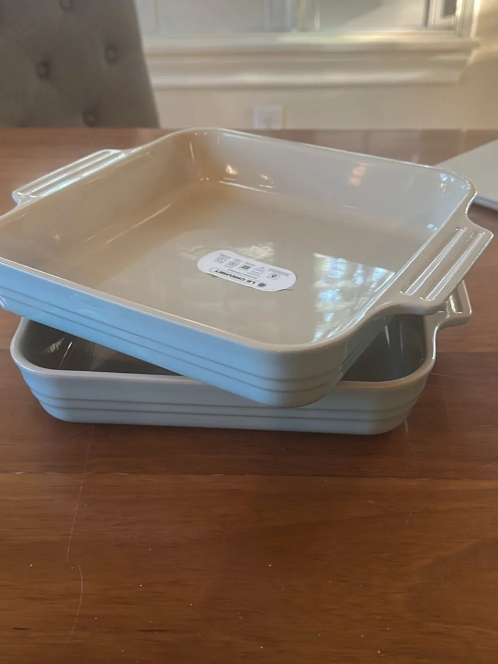 2 Le Creuset 9.5x9.5” stoneware baking dishes